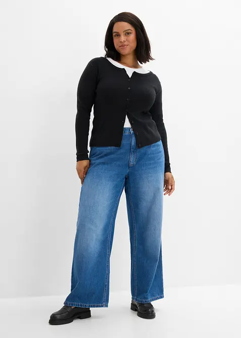 Finstickad cardigan i kort modell, bonprix