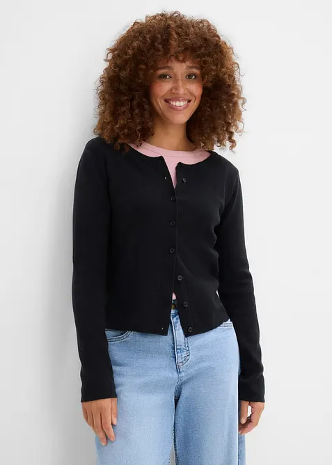 Finstickad cardigan i kort modell, bonprix