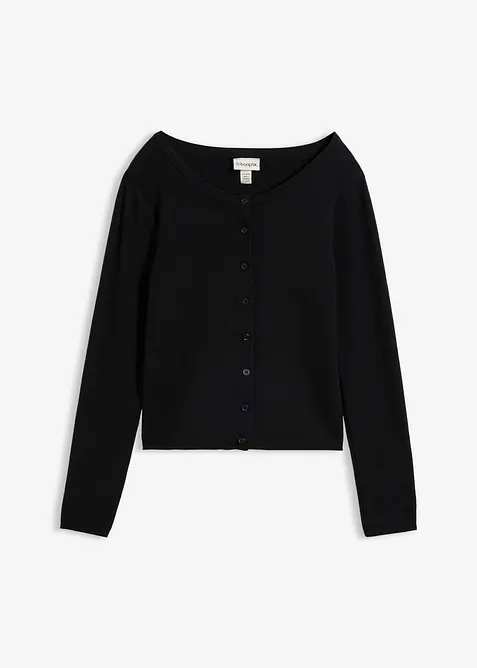 Finstickad cardigan i kort modell, bonprix