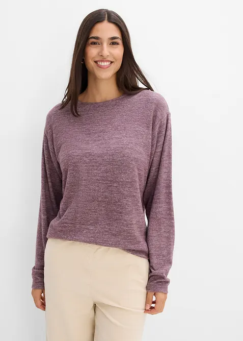 L&aring;ng sweatshirt med stickad look, bonprix
