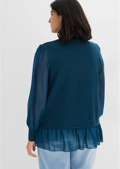Finstickad tr&ouml;ja med blusinf&auml;llning, bonprix
