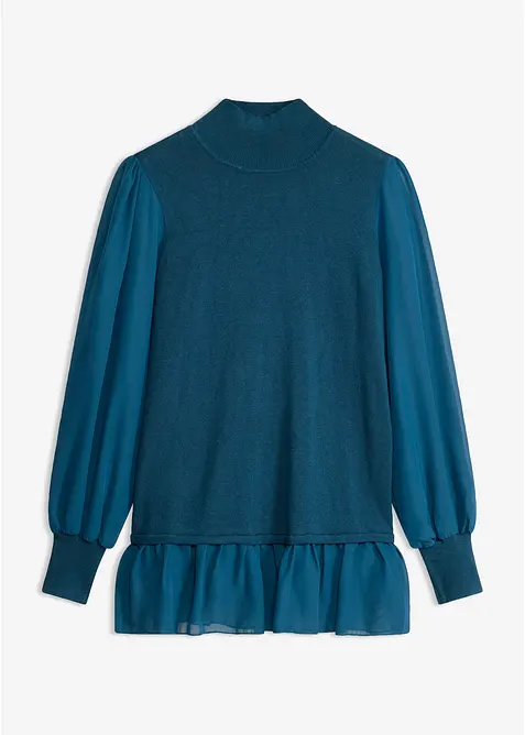 Finstickad tr&ouml;ja med blusinf&auml;llning, bonprix