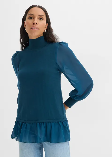 Finstickad tr&ouml;ja med blusinf&auml;llning, bonprix