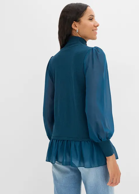 Finstickad tr&ouml;ja med blusinf&auml;llning, bonprix