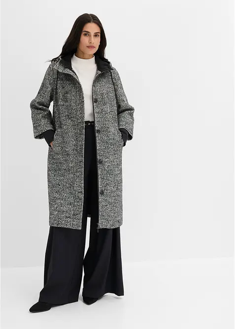 Kappa med tweedlook och stickade handledsv&auml;rmare, bonprix