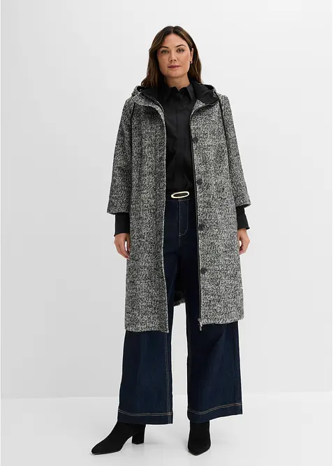 Kappa med tweedlook och stickade handledsv&auml;rmare, bonprix