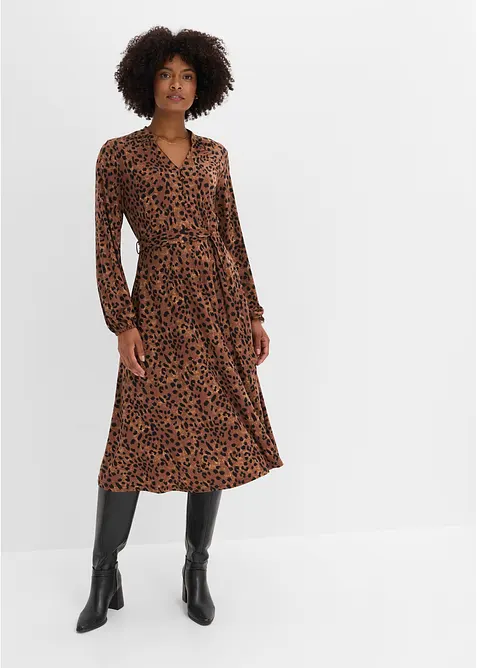 Jerseykl&auml;nning med knytband,med leopardm&ouml;nster (2 delar), bonprix