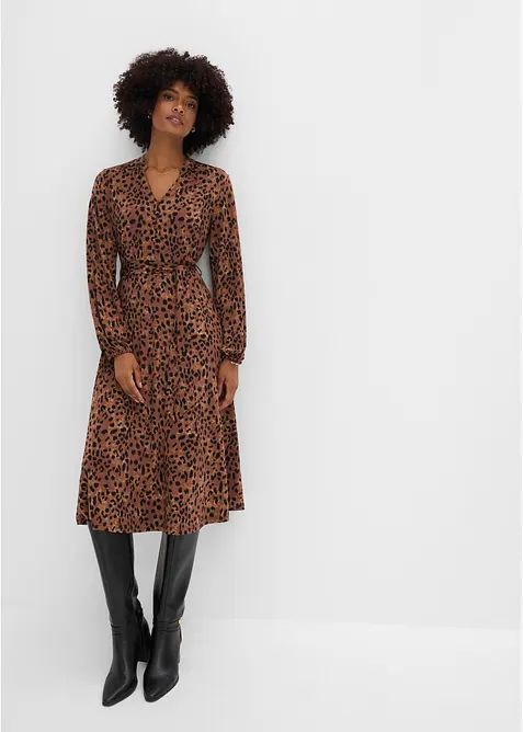 Jerseykl&auml;nning med knytband,med leopardm&ouml;nster (2 delar), bonprix