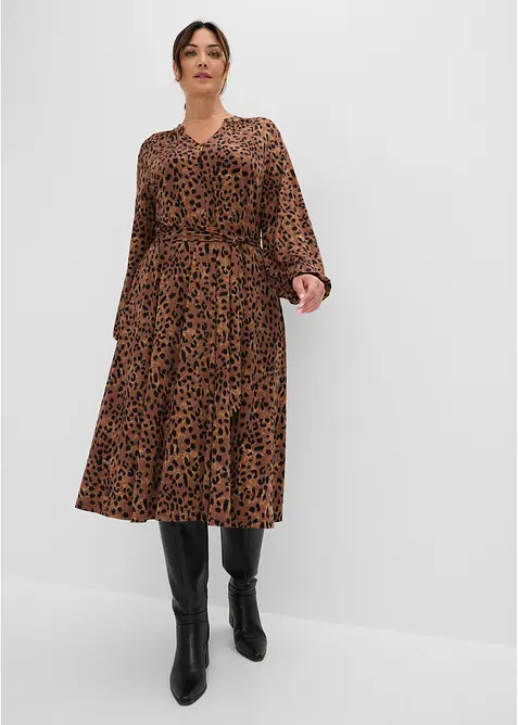 Jerseykl&auml;nning med knytband,med leopardm&ouml;nster (2 delar), bonprix