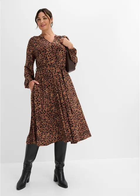 Jerseykl&auml;nning med knytband,med leopardm&ouml;nster (2 delar), bonprix