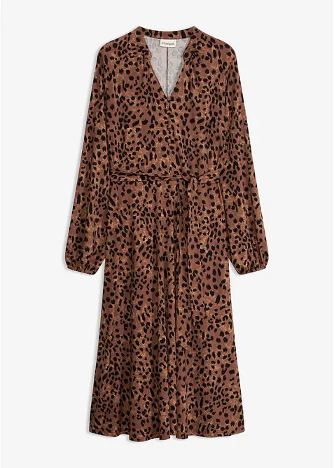 Jerseykl&auml;nning med knytband,med leopardm&ouml;nster (2 delar), bonprix