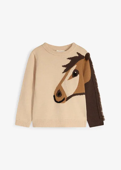 Grovstickad tr&ouml;ja med h&auml;stmotiv, bonprix