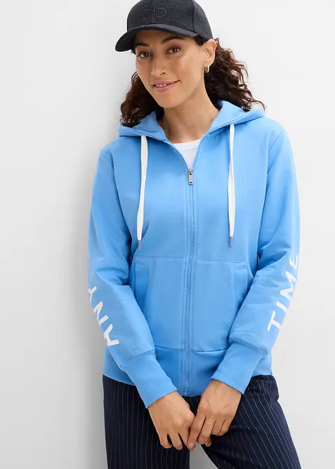 Sweatshirtjacka med huva, av elastisk materialmix med ekologisk bomull, bonprix