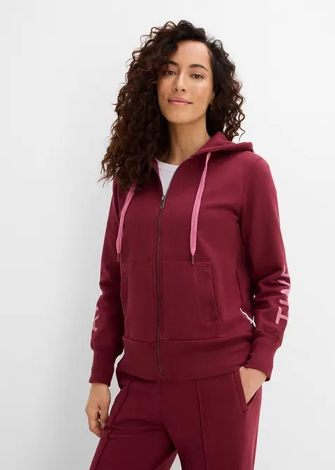 Sweatshirtjacka med huva, av elastisk materialmix med ekologisk bomull, bonprix