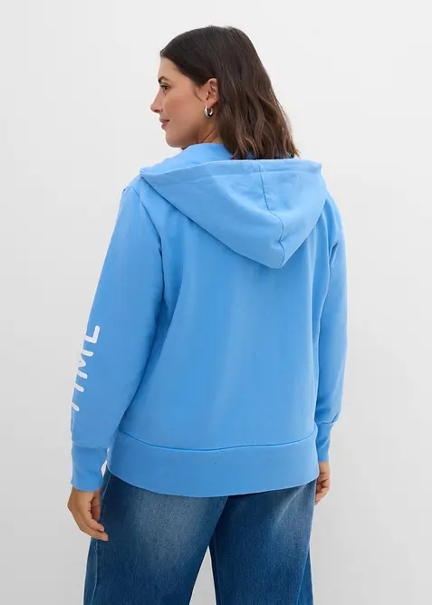 Sweatshirtjacka med huva, av elastisk materialmix med ekologisk bomull, bonprix