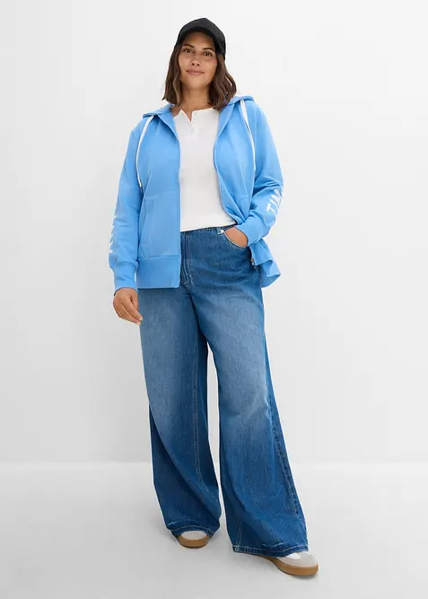 Sweatshirtjacka med huva, av elastisk materialmix med ekologisk bomull, bonprix