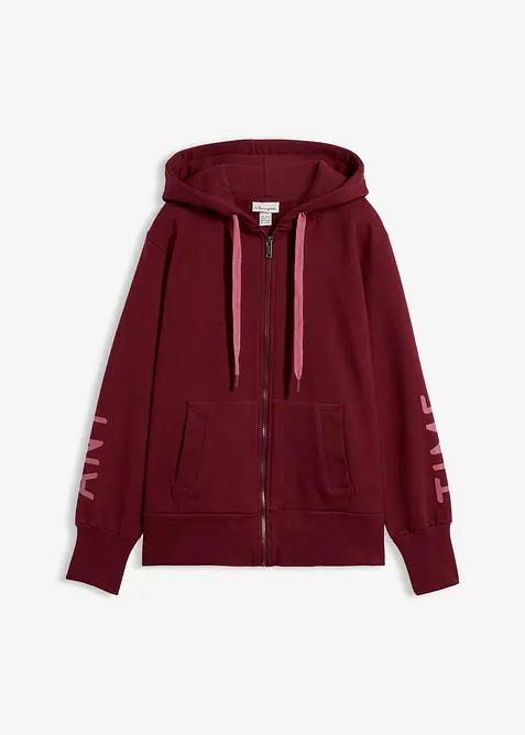 Sweatshirtjacka med huva, av elastisk materialmix med ekologisk bomull, bonprix