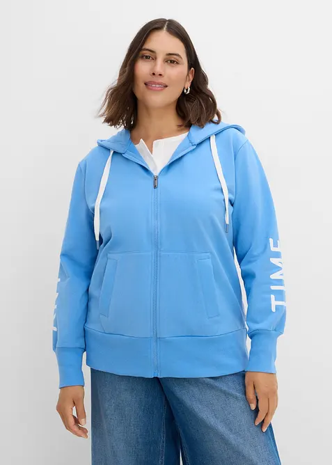 Sweatshirtjacka med huva, av elastisk materialmix med ekologisk bomull, bonprix