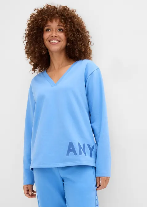 Sweatshirt av elastisk materialmix med ekologisk bomull, bonprix