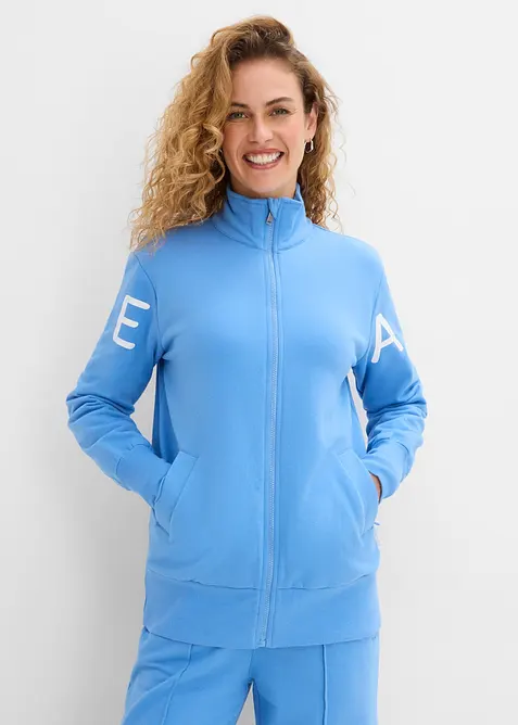 Sweatshirtjacka av elastisk materialmix med ekologisk bomull, bonprix