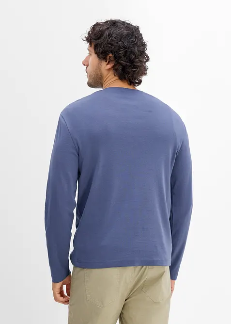 Ribbad topp med farfarskrage l&aring;nga &auml;rmar (2-pack), bonprix