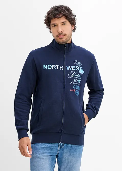 Sweatshirtjacka med st&aring;krage i bomull, bonprix