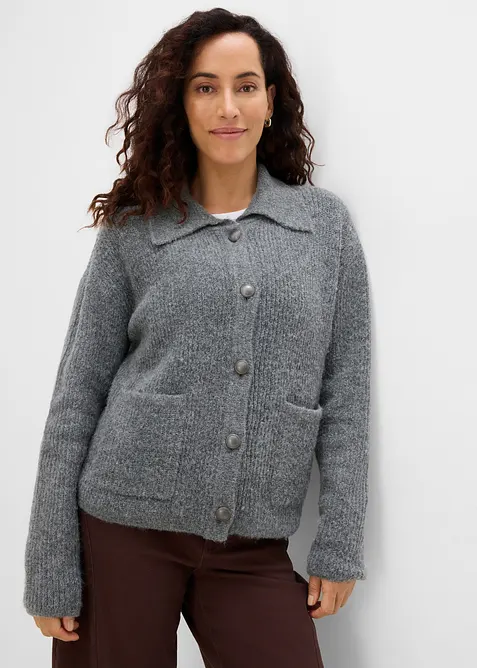 Ribbstickad cardigan i fluffigt material, bonprix