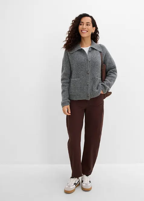 Ribbstickad cardigan i fluffigt material, bonprix