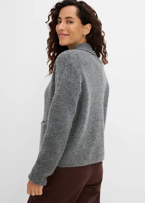 Ribbstickad cardigan i fluffigt material, bonprix