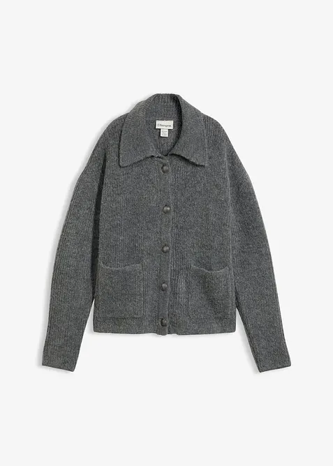 Ribbstickad cardigan i fluffigt material, bonprix