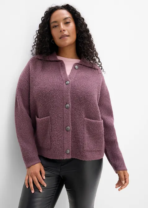 Ribbstickad cardigan i fluffigt material, bonprix