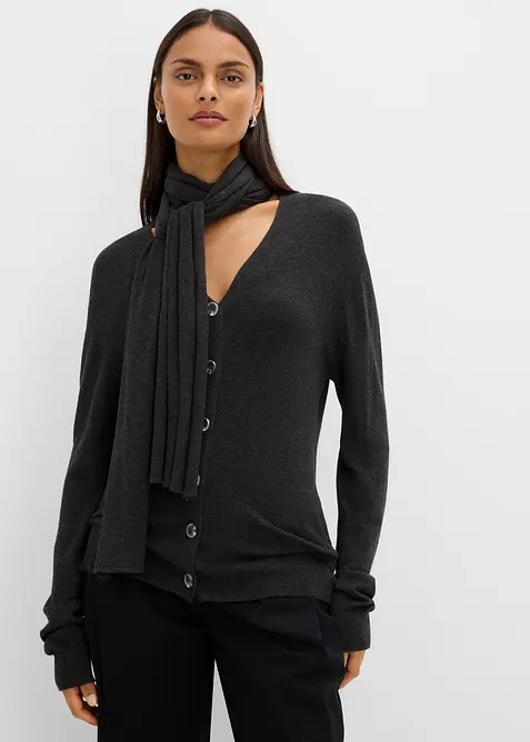 Finstickad cardigan med avtagbar sjal, bonprix