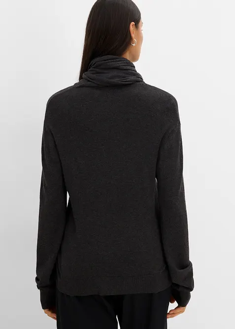 Finstickad cardigan med avtagbar sjal, bonprix