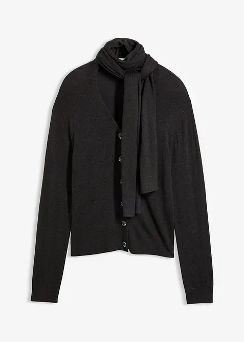 Finstickad cardigan med avtagbar sjal, bonprix