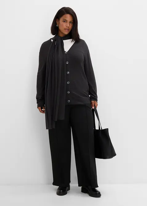 Finstickad cardigan med avtagbar sjal, bonprix