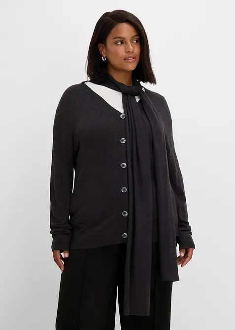 Finstickad cardigan med avtagbar sjal, bonprix