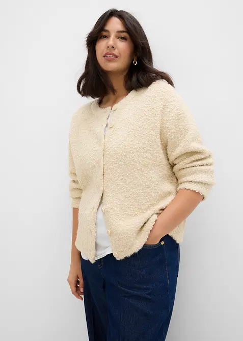 Cardigan i teddymaterial, bonprix