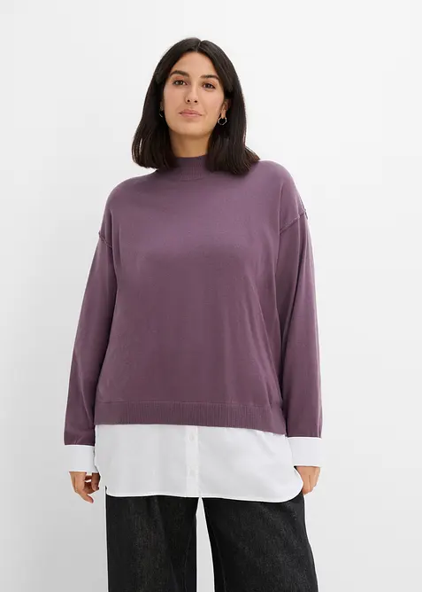 Oversizetr&ouml;ja med blusinf&auml;llning, bonprix