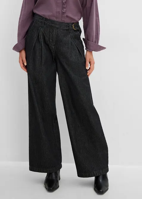 Wide Leg-jeans med gubbveck, bonprix