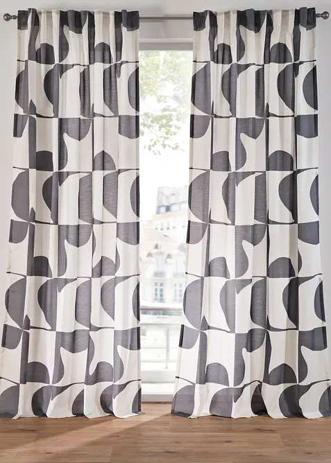 Gardin med grafiskt m&ouml;nster i &aring;tervunnen polyester (1-pack), bonprix