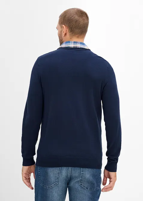 Stickad tr&ouml;ja med p&aring;sydd skjortkrage, bonprix