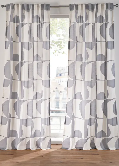Gardin med grafiskt m&ouml;nster i &aring;tervunnen polyester (1-pack), bonprix