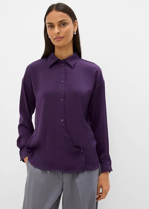 Skjortblus i f&ouml;ljsam satin, bonprix