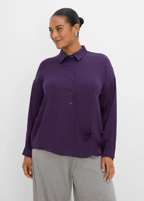 Skjortblus i f&ouml;ljsam satin, bonprix
