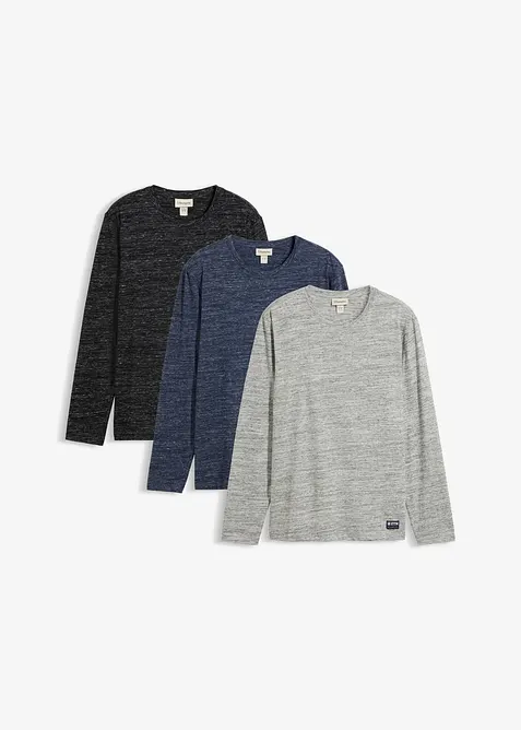 Melerad, l&aring;ng&auml;rmad T-shirt i bomullsmix (3-pack), bonprix