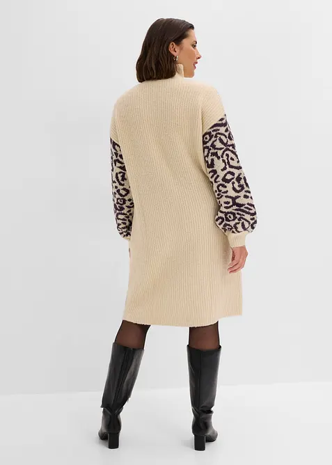 Stickad kl&auml;nning i oversizemodell med leopardm&ouml;nster, bonprix
