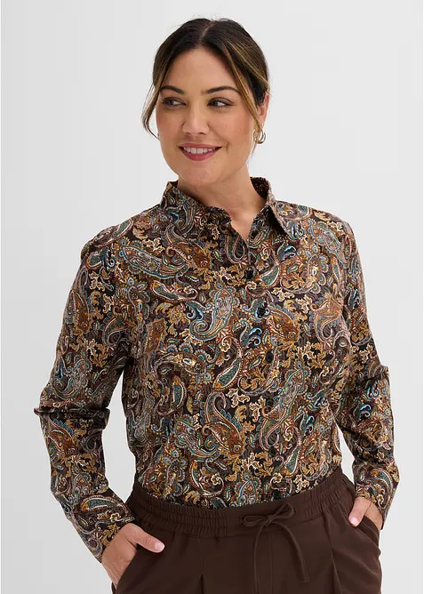 Strykfri skjortblus i bomullsstretch, bonprix