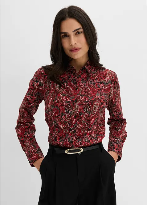 Strykfri skjortblus i bomullsstretch, bonprix