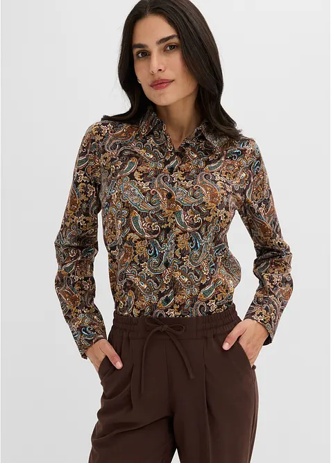 Strykfri skjortblus i bomullsstretch, bonprix