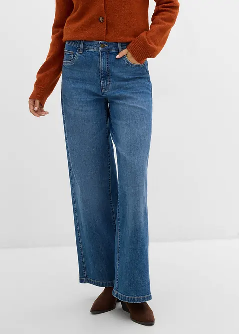 Jeans med Wide Leg och s&ouml;mdetaljer, bonprix